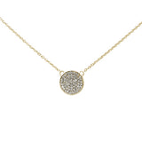 .11ct 14k Yellow Gold Diamond Pave Circle Pendant Necklace 16" + 2" Ext