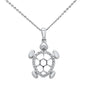 <span style="color:purple">SPECIAL!</span>.18ct 14k White Gold Diamond Turtle Sea Life Pendant Necklace 16" + 2" Ext