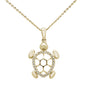 <span style="color:purple">SPECIAL!</span>.18ct 14k Yellow Gold Diamond Turtle Sea Life Pendant Necklace 16" + 2" Ext