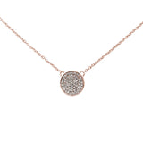 <span>DIAMOND CLOSEOUT! </span>.13ct 14k Rose Gold Diamond Pave Circle Pendant Necklace 16" + 2" Ext