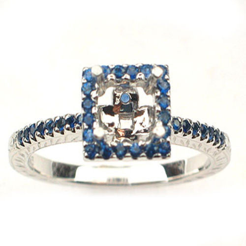 14kt White Gold Blue Sapphire Semi Mount Ring
