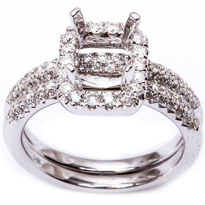 <span>DIAMOND CLOSEOUT!</span>.79ct Princess Cut Diamond Semi Mount Engagement Ring Wedding Set