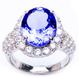 7.60ct Platinum Natural Tanzanite & Diamond Ring Size 6.5