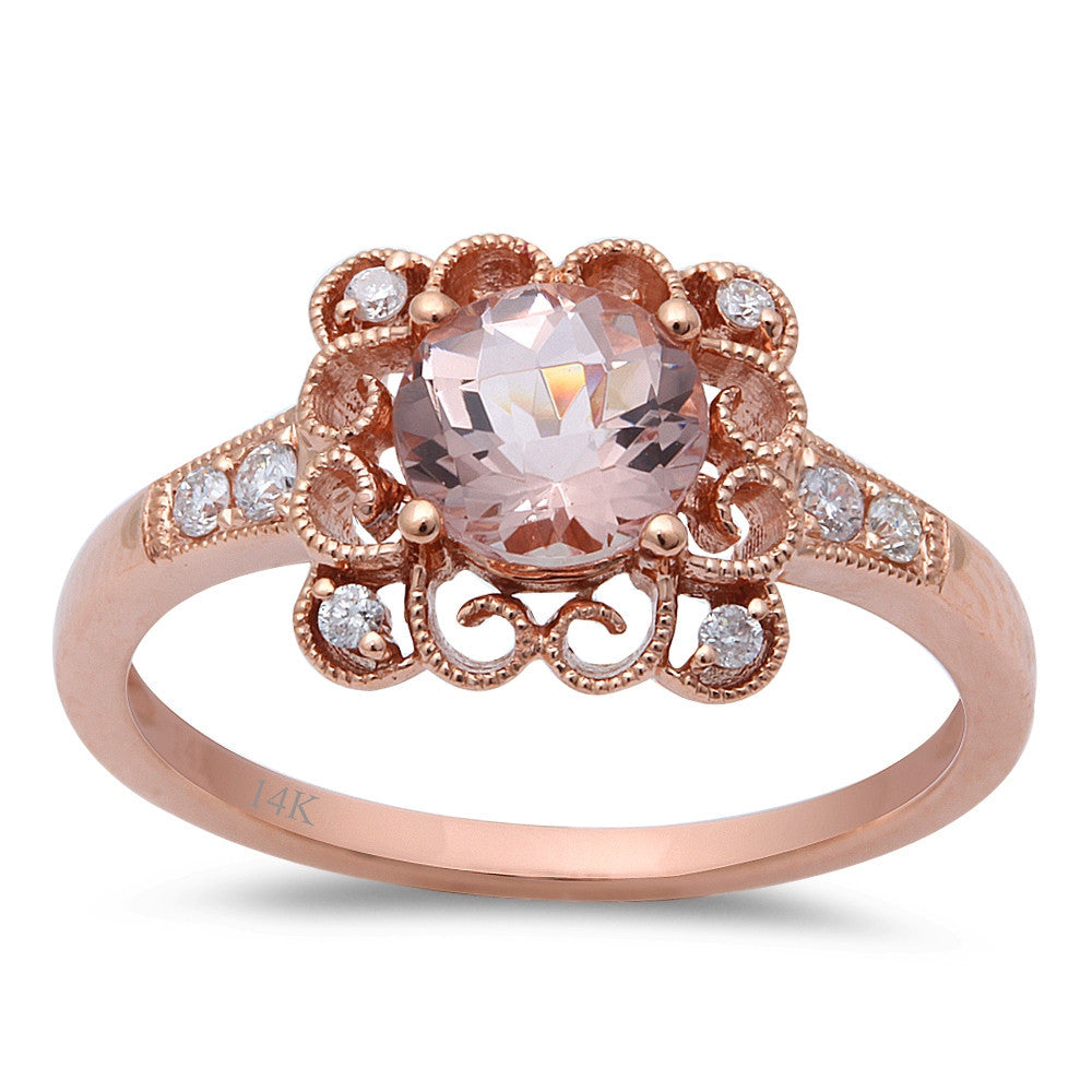 <span>GEMSTONE CLOSEOUT </span>! .88ct F VS Morganite & Round Diamond 14kt Rose Gold Engagement Ring Size 6.5