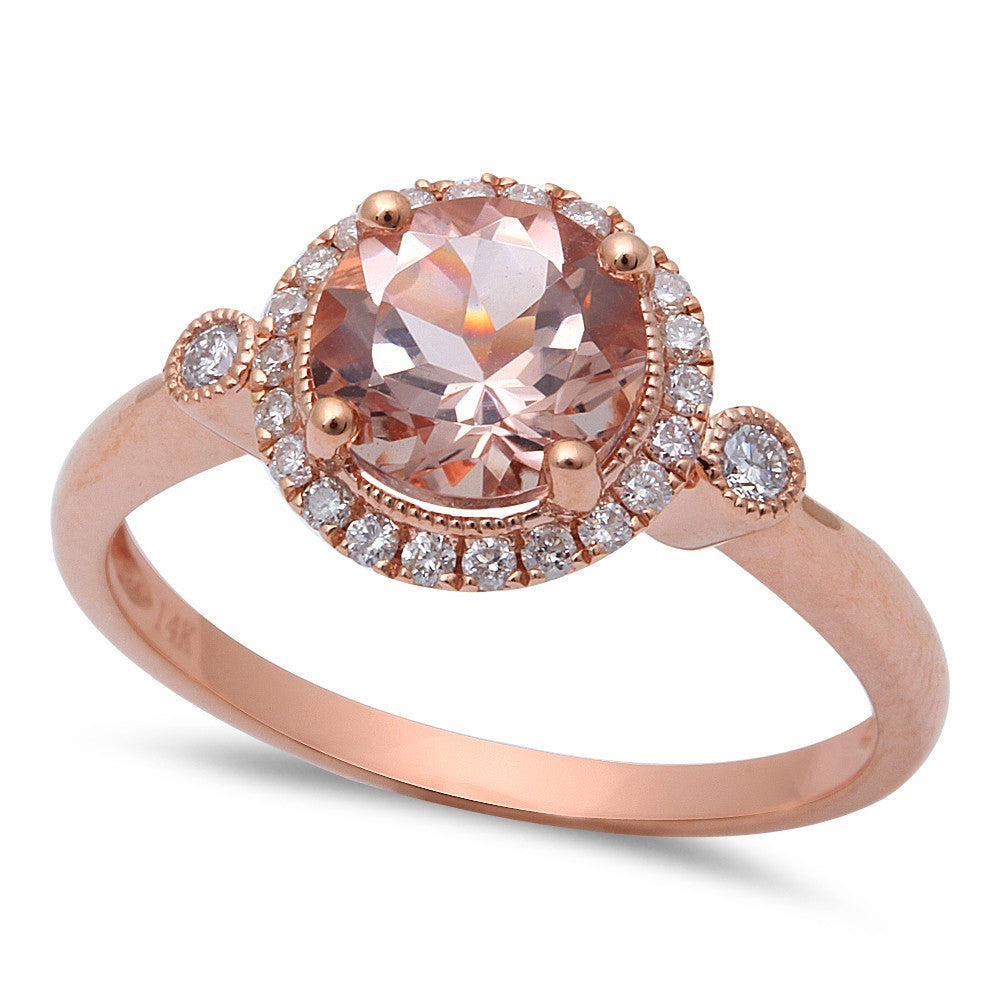 <span>GEMSTONE CLOSEOUT! </span>1.39ct F VS Morganite & Round Diamond 14kt Rose Gold Engagement Ring Size 6.5