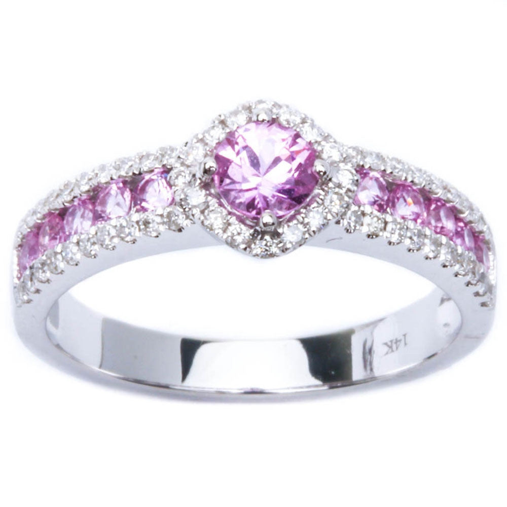 <span>GEMSTONE CLOSEOUT! </span> 14k Pave Set .95ct Pink Sapphire & Diamond FINE Engagement Gemstone Band Ring