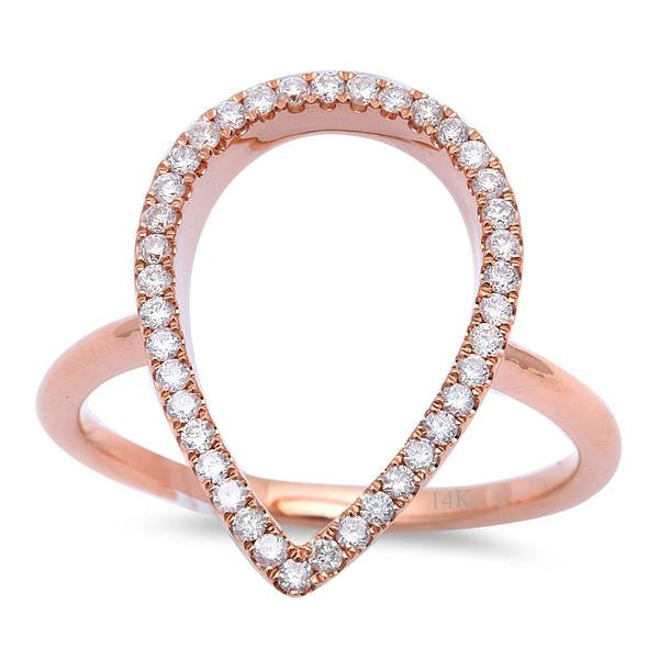 <span>DIAMOND CLOSEOUT! </span> .22ct Diamond Designer Pear Shaped Pave Set Modern 14kt Rose Gold Ring Size 6.5