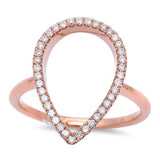<span>¡LIQUIDACIÓN DE DIAMANTES! </span> Anillo de oro rosa de 14 quilates moderno con pavé en forma de pera de diseñador con diamante de 0,22 ct. Talla 6.5