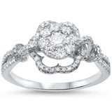 .57ct F SI 14kt White Gold Round Designer Diamond Flower Engagement Ring Size 6.5