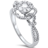 .57ct F SI 14kt White Gold Round Designer Diamond Flower Engagement Ring Size 6.5
