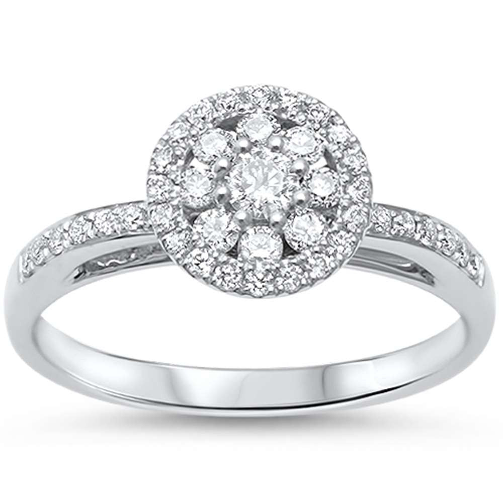 .35ct F SI 14kt White Gold Round Diamond Art Deco Designer Engagement Ring