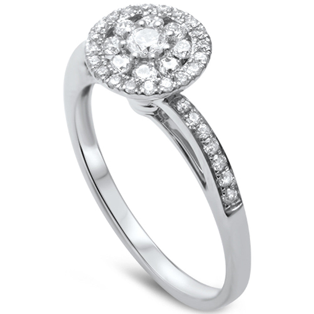 .35ct F SI 14kt White Gold Round Diamond Art Deco Designer Engagement Ring