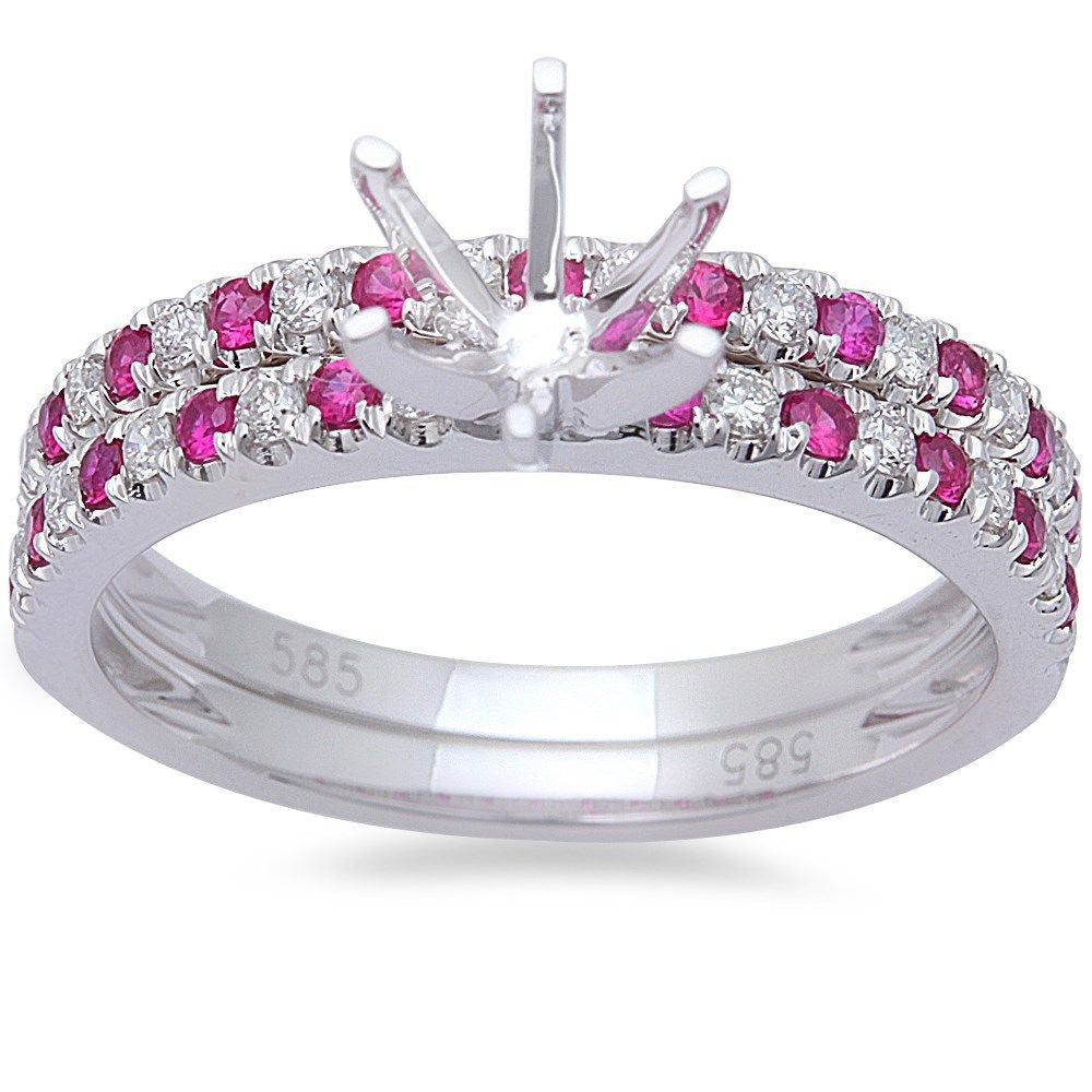 <span>GEMSTONE CLOSEOUT </span>! .55ct Pink Sapphire & Diamond Semi mount Engagement Wedding Bridal Set