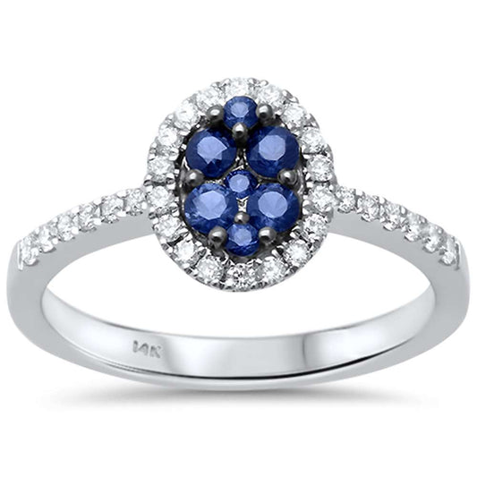 .56ct F SI1 14k White Gold Oval Blue Sapphire & Diamond Engagment Ring Size 6.5