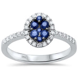 .56ct F SI1 14k White Gold Oval Blue Sapphire & Diamond Engagment Ring Size 6.5