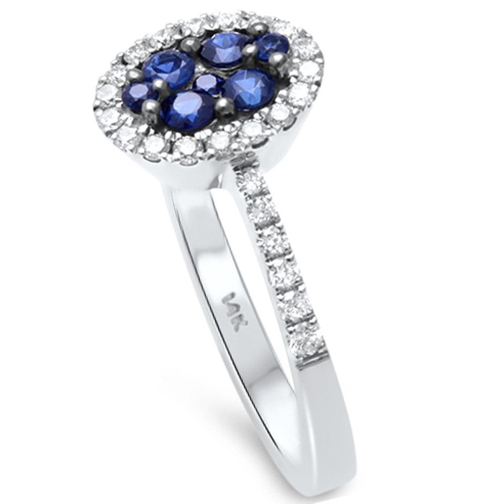 .56ct F SI1 14k White Gold Oval Blue Sapphire & Diamond Engagment Ring Size 6.5