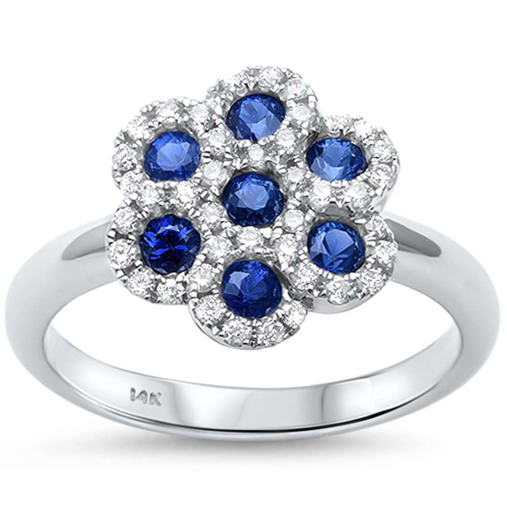 .81ct F SI1 14k White Gold Blue Sapphire & Diamond Ring Size 6.5