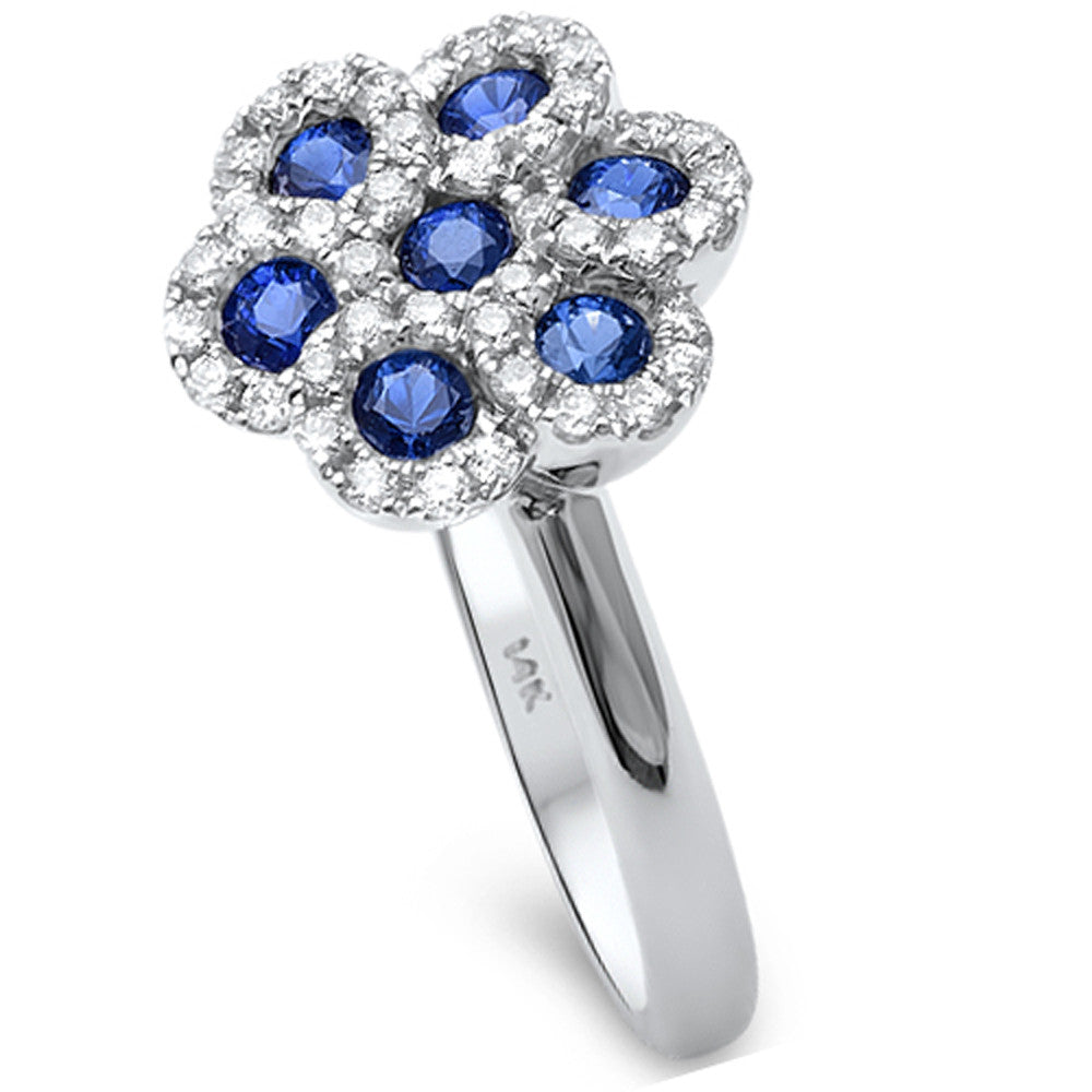 .81ct F SI1 14k White Gold Blue Sapphire & Diamond Ring Size 6.5