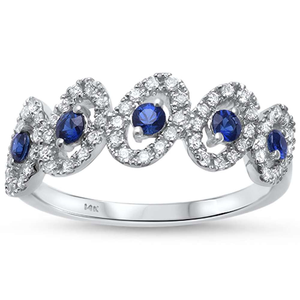 0.58ct F SI1 14k White Gold Diamond & Blue Sapphire Band Size 6.5