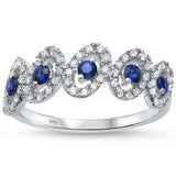 0.58ct F SI1 14k White Gold Diamond & Blue Sapphire Band Size 6.5