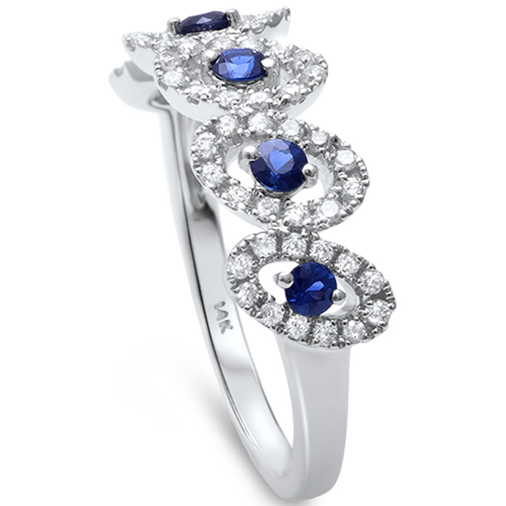 0.58ct F SI1 14k White Gold Diamond & Blue Sapphire Band Size 6.5