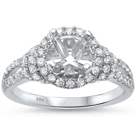 .63ct F SI1 14k White Gold Round Diamond Halo Semi Mount Ring Size 6.5