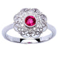 <span>GEMSTONE CLOSEOUT! </span>Pave Set .49ct Ruby & Round Diamond Antique Style 14kt White Gold Gemstone Ring