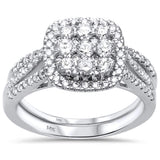 1.01ct 14K White Gold Square Shape Diamond Engagement Bridal Set Rings