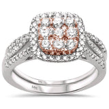 <span>¡LIQUIDACIÓN DE DIAMANTES! </span> Anillo de compromiso de diamantes de oro bicolor de 14k G SI de .96 ct. Set nupcial Talla 6.5