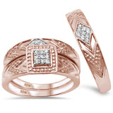 .16ct G SI 10K Rose Gold Diamond Trio Wedding Set
