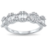 <span style="color:purple">¡ESPECIAL!</span>.72ct G SI Anillo de banda de diamante de talla baguette y redonda de oro blanco de 14kt Talla 6.5