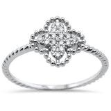 .09ct 14k White Gold Quatrefoil Flower Diamond Ring Size 6.5