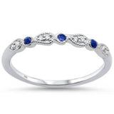 .12ct 14K White Gold Diamond & Blue Sapphire Stackable Anniversary Band Ring