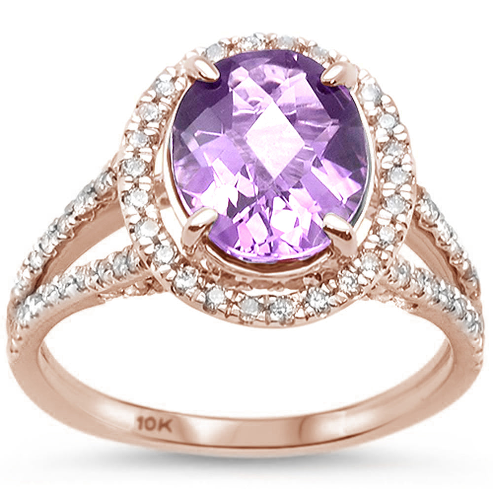 2.95ct 10k Rose Gold Natural Oval Pink Amethyst & Diamond Ring Size 6.5