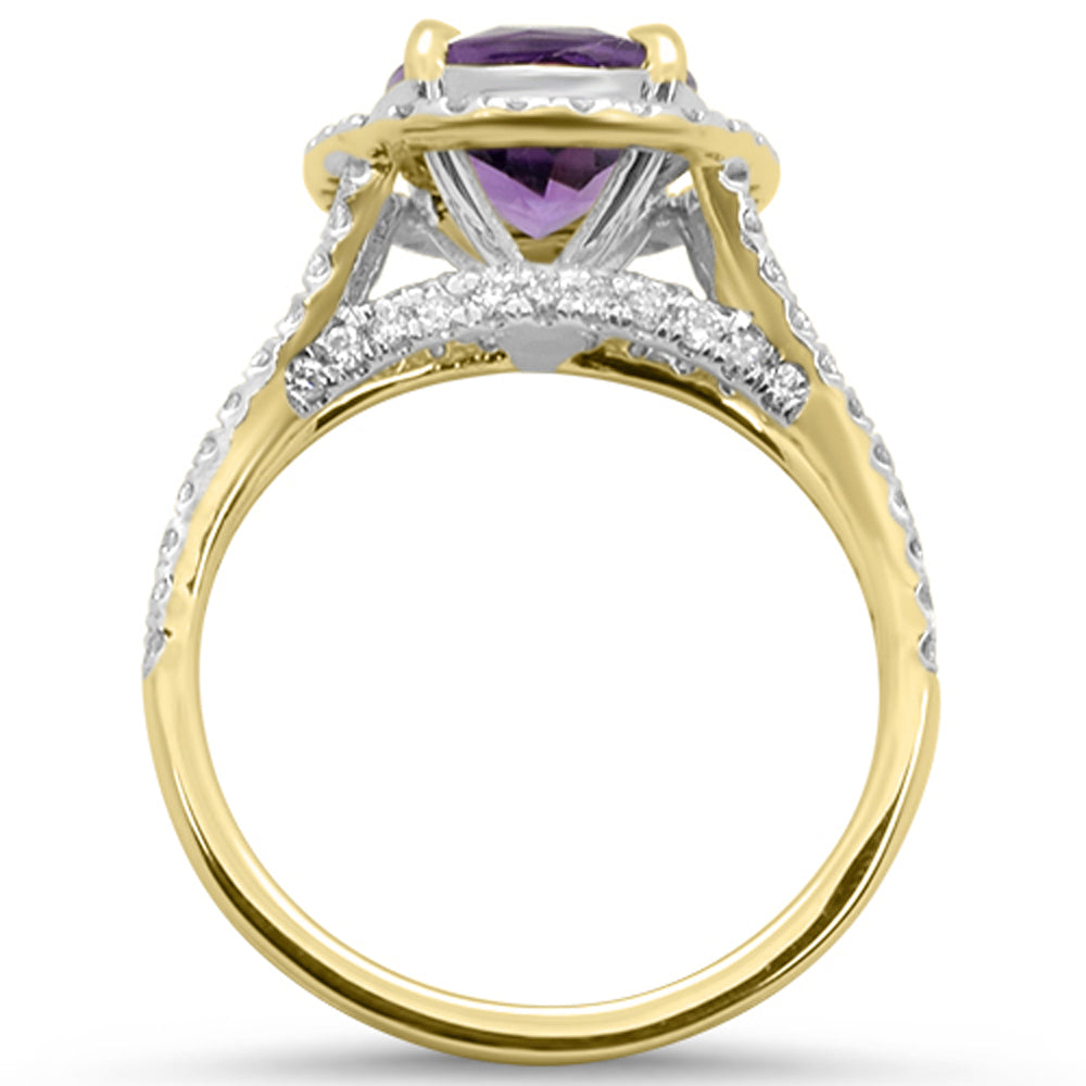 2.71cts 10k Yellow Gold Oval Amethyst Diamond Ring Size 6.5