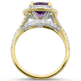 2.71cts 10k Yellow Gold Oval Amethyst Diamond Ring Size 6.5