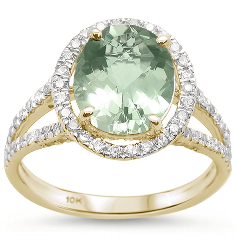 <span>GEMSTONE CLOSEOUT! </span> 2.98cts 10k Yellow Gold Oval Green Amethyst Diamond Ring Size 6.5