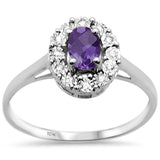<span>GEMSTONE CLOSEOUT </span>! .68ct 10k White Gold Oval Amethyst & Diamond Ring Size 6.5
