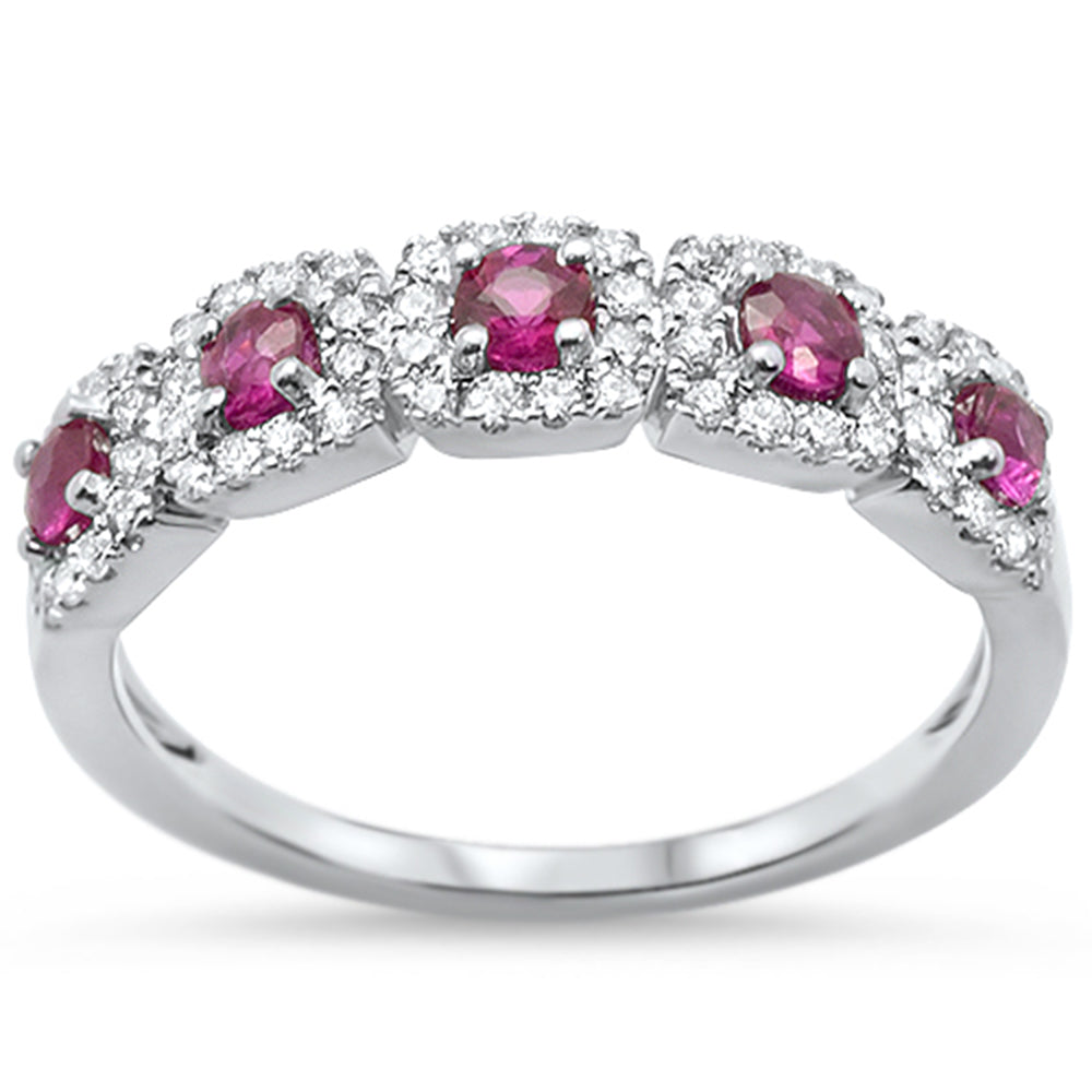 .72ct Round Ruby 14k White Gold Diamond Anniversary Band Ring Size 6.5