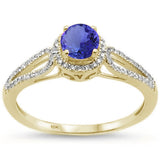 1.12ct 10k Yellow Gold Natural Round Tanzanite & Diamond Ring Size 6.5