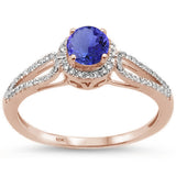 <span>GEMSTONE CLOSEOUT! </span>1.12ct 10k Rose Gold Natural Round Tanzanite & Diamond Ring Size 6.5