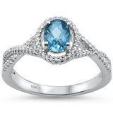 <span>GEMSTONE CLOSEOUT </span>! 0.97cts 10k White gold Oval Blue Topaz & Diamond Ring Size 6.5