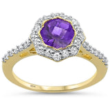 <span>GEMSTONE CLOSEOUT! </span>1.4cts 10k Yellow Gold Round Amethyst Diamond Ring Size 6.5