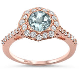 1.38ct F SI 10k Rose Gold Natural Round Aquamarine & Diamond Ring Size 6.5