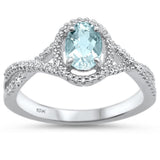 <span>¡LIQUIDACIÓN DE PIEDRAS PRECIOSAS</span>! Anillo de aguamarina ovalada y diamantes en oro blanco de 10k de 0,71 ct, talla 6.5