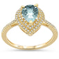 <span>DIAMOND CLOSEOUT! </span>.98ct F SI 10k Yellow Gold Pear Shaped Natural Aquamarine Diamond Ring Size 6.5
