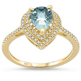 .98ct F SI 10k Yellow Gold Pear Shaped Natural Aquamarine Diamond Ring Size 6.5