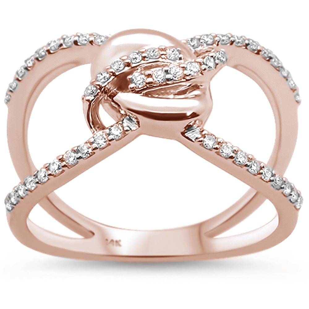 <span>¡VENTA FINAL DE DIAMANTES! </span> Anillo de diamantes finos, moderno, abierto, de nudo, de oro rosa de 14k y 0.27 ct