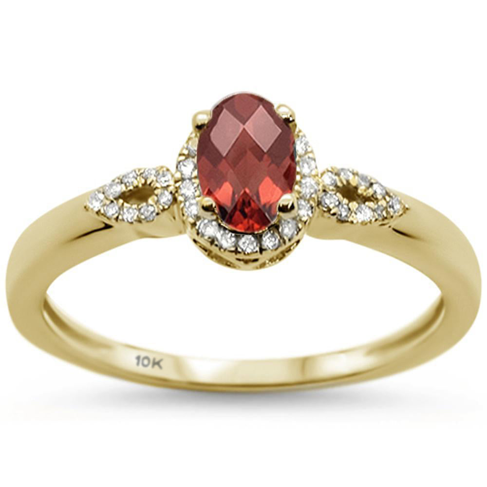 <span>GEMSTONE CLOSEOUT </span>! .66cts 10k Yellow Gold Oval Garnet & Diamond Ring Size 6.5