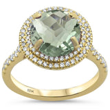 2.83ct Round Green Amethyst 10k Yellow Gold Diamond Ring Size 6.5